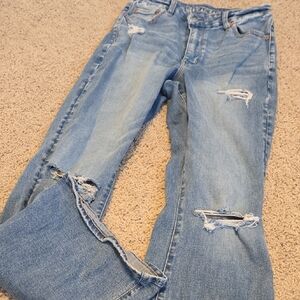 American Eagle Women's Light Blue Distressed Flare Jeans